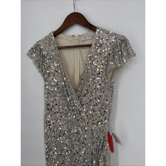 SOLD Mac Duggal Size 8 Sequined Faux Wrap Ruffle Cap Sleeve Gown Dress 70113 - Picture 5 of 11